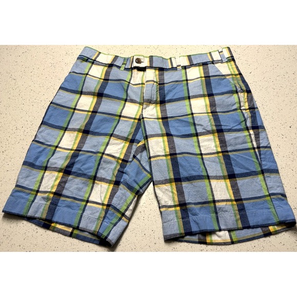 Loudmouth Shorts Men's 36 Plaid Print Golf Blue White 10.5" Inseam Cotton Blend - Picture 2 of 8